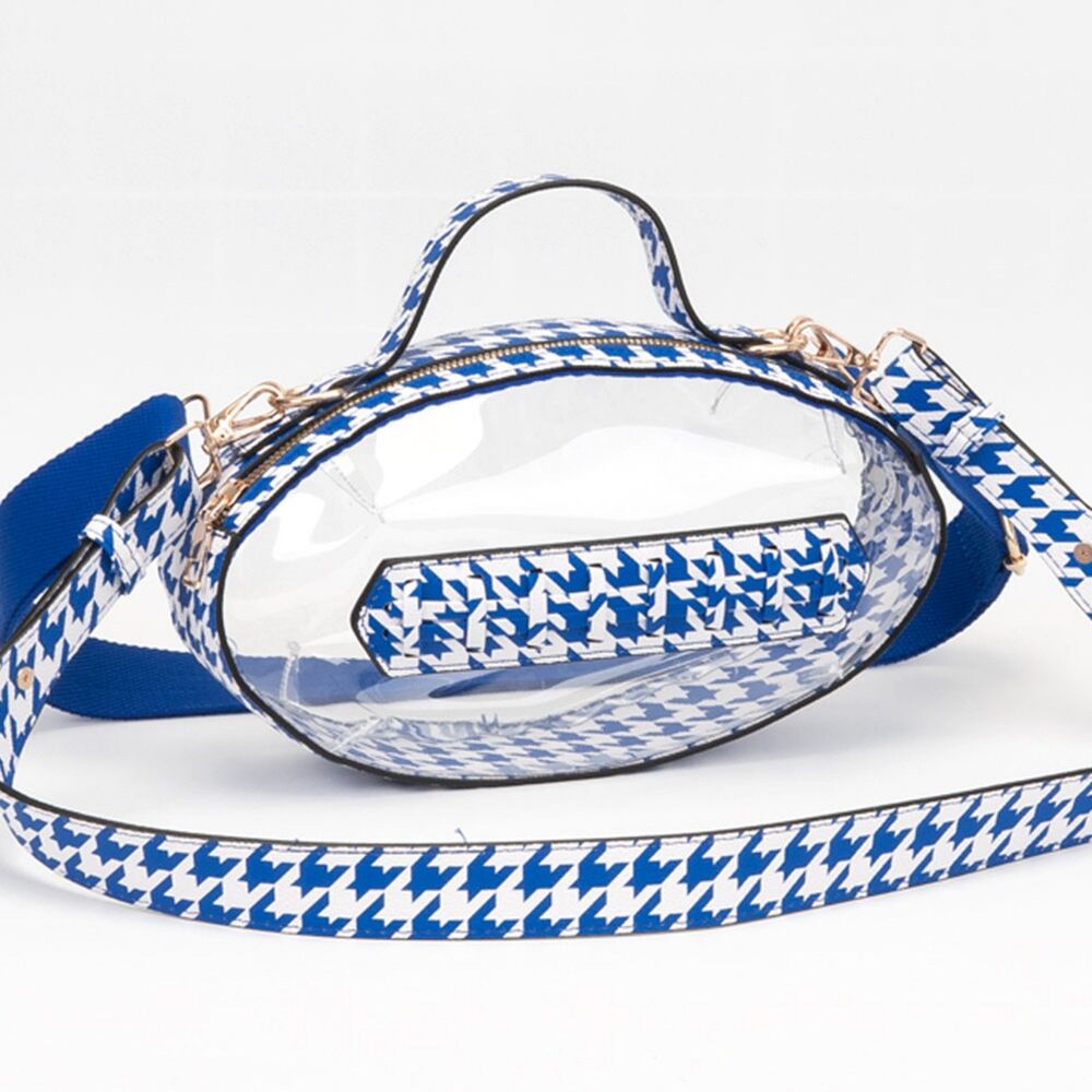Blue White Clear Houndstooth Transparent Bag Football Purse Crossbody Womens